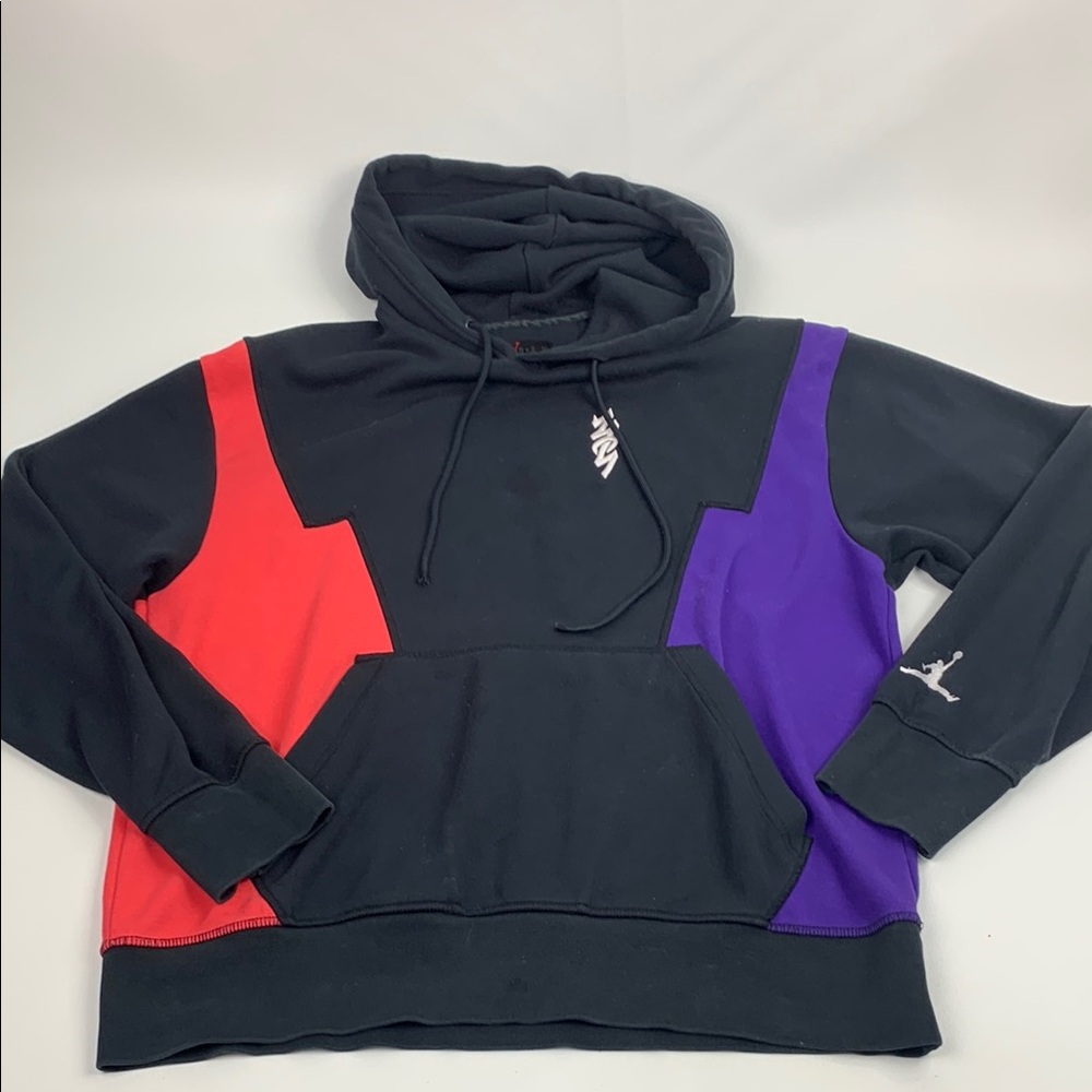 Vintage retro Jordan Black Hoodie Red Purple colors White logo Drawstring Medium